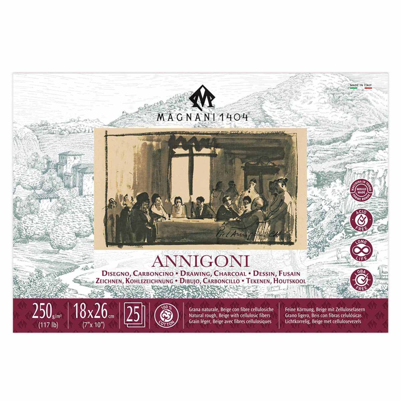 Magnani 1404 Annigoni Drawing Paper Pad, 25 Sheet Sketch Pads for Artists, 100% Cotton, Acid-Free Archival Art Sketchbook, Beige Sketching Paper Ideal for Mixed Media, Made in Italy